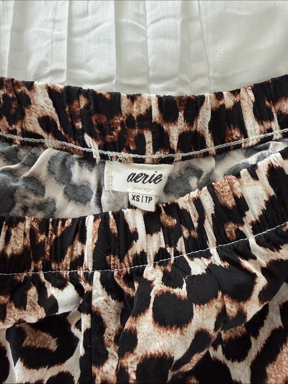 aerie Leopard Print Pajama Pants in Brown and Black with White Trim - Picture 2 of 3